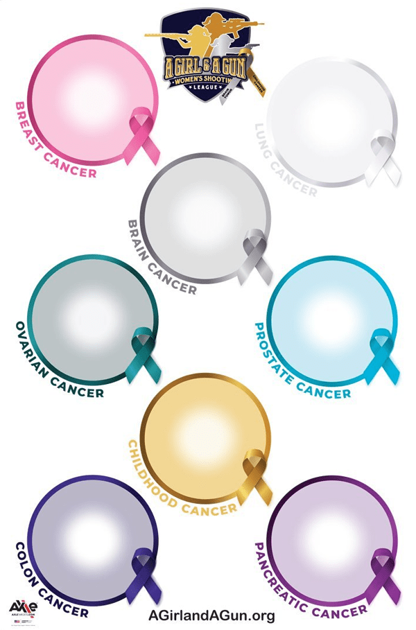 Cancer awareness ribbons, various types, A Girl & A Gun