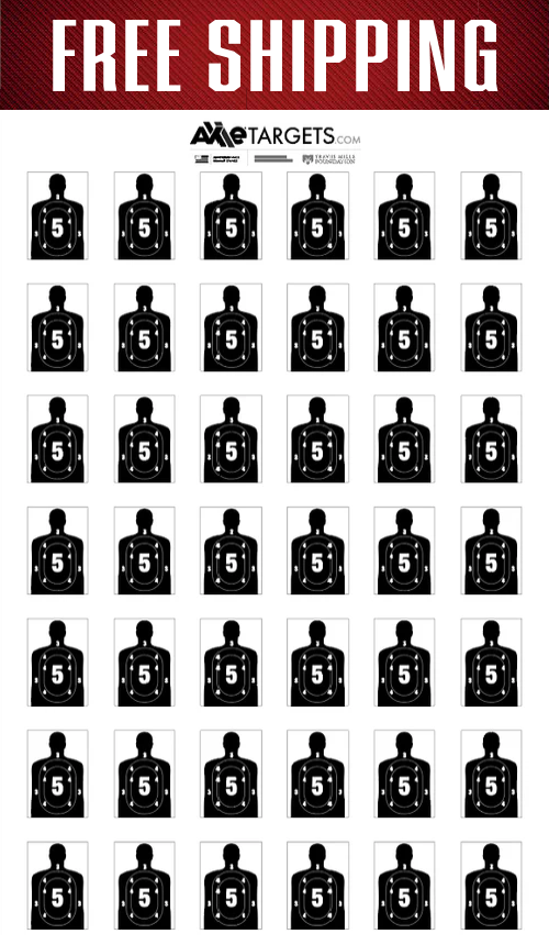 Red Free Shipping banner above the black and white K-Duplicates target sheet of dozens of small numbered silhouettes