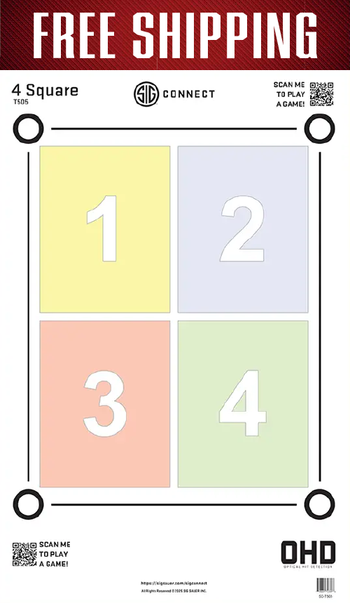 4 Square OHD target T505 with pastel yellow, blue, red and green numbered squares and shipping banner