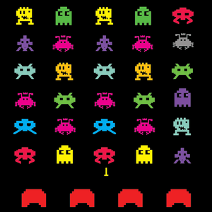 Alien Invaders retro pixelated game scene